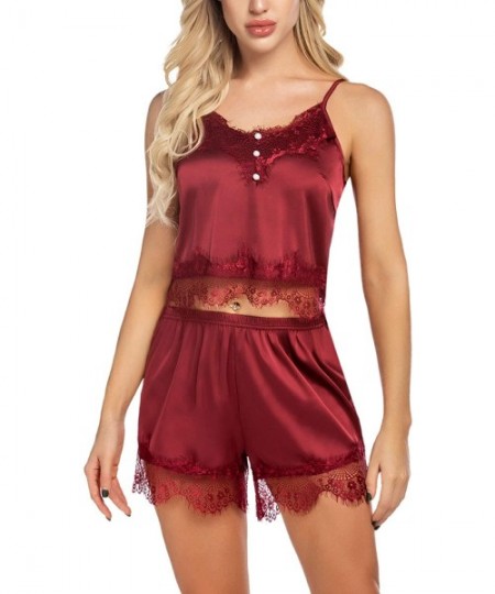 Sets Satin Pajama for Women Shorts Set Sexy Cami and Shorts Satin Sleepwear Nightwear - Wine Red - CP194U982RU