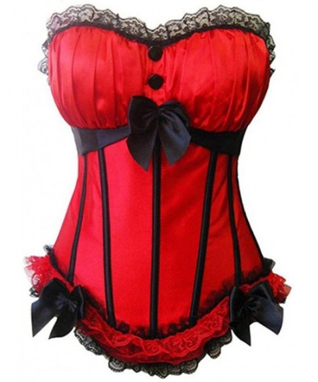 Bustiers & Corsets Women Satin Bustier Corset Bow and Lace Overbust Corset Zipper Plus Size Lace Up Tops with Straps - Red2 -...