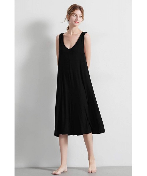 Nightgowns & Sleepshirts Night Shirt for Women Plus Size Sleepwear Long Night Dress Soft Lounge Dress - Style 1/Black - CD19C...