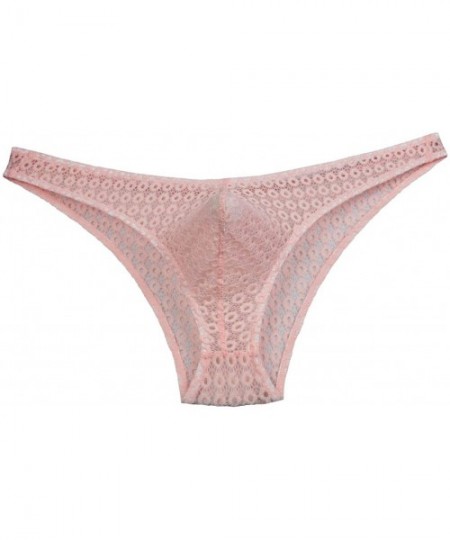 Bikinis Men's Mini Briefs Hollow Lace Bikini Briefs Underwear Sissy Sime See-Through Cheeky Briefs - Light Pink - CE120Q6ZWVB