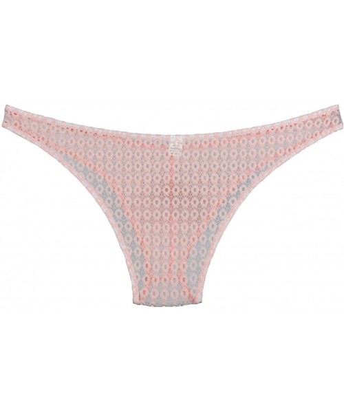 Bikinis Men's Mini Briefs Hollow Lace Bikini Briefs Underwear Sissy Sime See-Through Cheeky Briefs - Light Pink - CE120Q6ZWVB