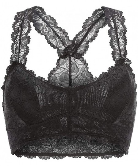 Bras Women's Floral Lace Racerback Bralette Breathable Sexy V Neck Crop Top Wirefree Lace Bra with Removable Pads for Girls -...