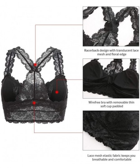 Bras Women's Floral Lace Racerback Bralette Breathable Sexy V Neck Crop Top Wirefree Lace Bra with Removable Pads for Girls -...