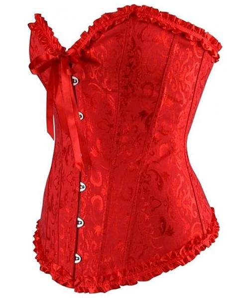 Bustiers & Corsets Womens Corset Plus Size Sexy Lingerie Floral Lace Up Boned Overbust Bustier Top - Red - C612E71USE7