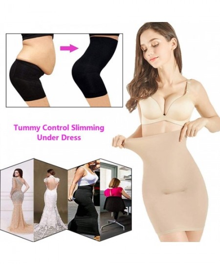 Shapewear High Waist Half Slips for Women Under Dresses Tummy Control Slimming Body Shaper Shapewear - Beige - C018SQNULET