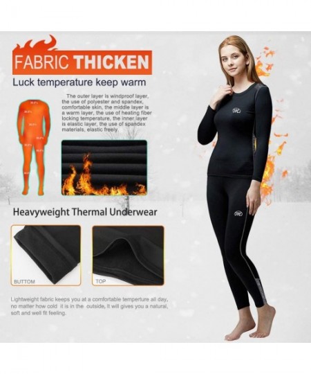 Thermal Underwear Thermal Underwear for Women- Winter Base Layer Top & Bottom Set Long Johns with Fleece Lined - Black - C118...