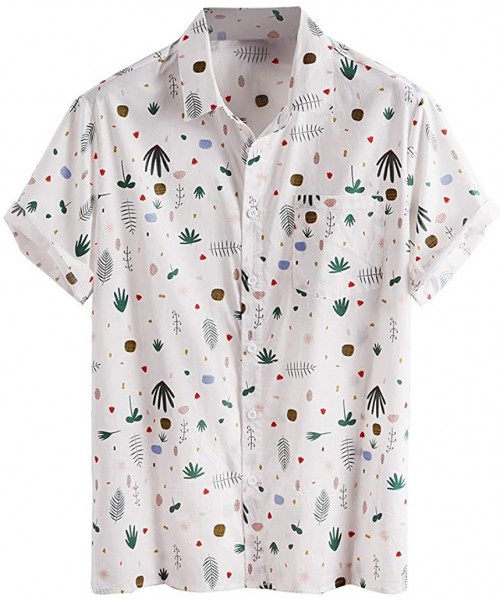Sleep Tops Summer Printed T Shirts for Men Turn Down Collar Short Sleeve Casual Shirts - White - CV19C9WL3HL