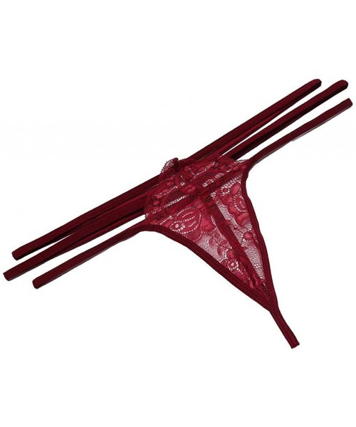 Slips Women Lace Lingerie Underwear Set with Garter Belt Strap Bra and Briefs Set - Red - C318YK4HDGH