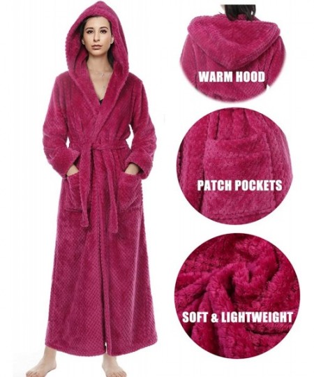 Robes Women Soft Warm Robes Hooded Long Bathrobe Plush Fleece Housecoat - 1-wine Red - CI19EONOWEO