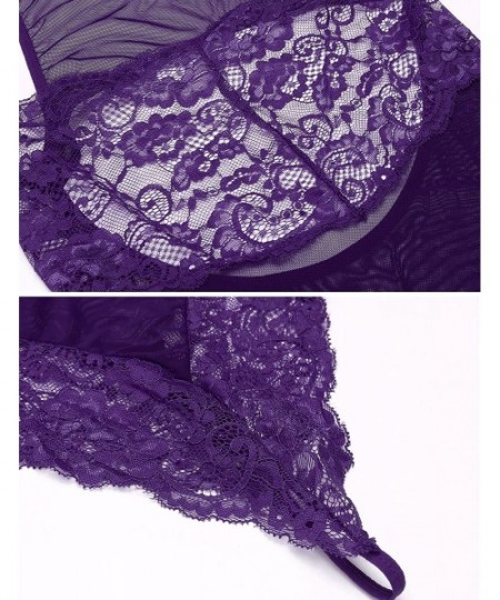 Baby Dolls & Chemises Mesh Chemise Sleepwear with Garter Belts Sexy Lingerie Lace Babydoll - Style 5_purple - CS18LUN0UG0
