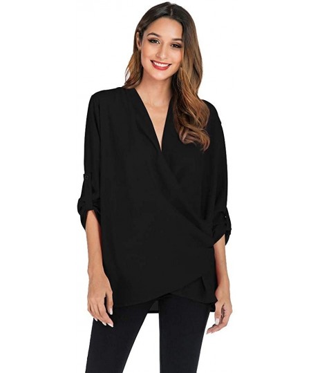 Thermal Underwear Irregular T Shirts Womens Autumn Casual Blouse Long Sleeve Button Pullover Tops - Black - CU18XZOOT5D