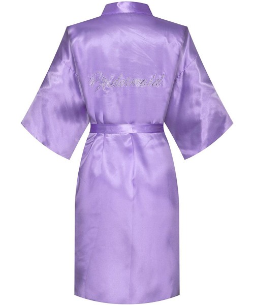 Robes Women Bride Bridesmaid Clear Rhinestones One Size Robe for Wedding Party Getting Ready- Short - Lilac - C618OQ4IRM5