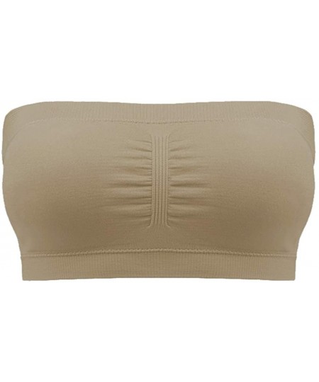 Bras Women Tube Top Bra Seamless Base Layer Bandeau Bralette Bra with Removable Padded - 1 Pack - Beige - CP18SQ6CZG3