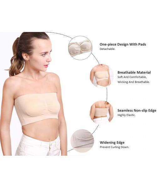 Bras Women Tube Top Bra Seamless Base Layer Bandeau Bralette Bra with Removable Padded - 1 Pack - Beige - CP18SQ6CZG3