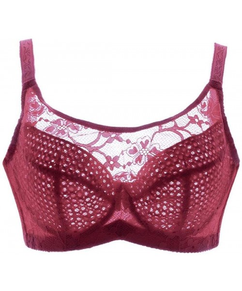 Bras Women's Push-up Comfort Underwire Breathable Strapless Bandeau Lace Bra - Wine Red - CJ18U4DYCM9