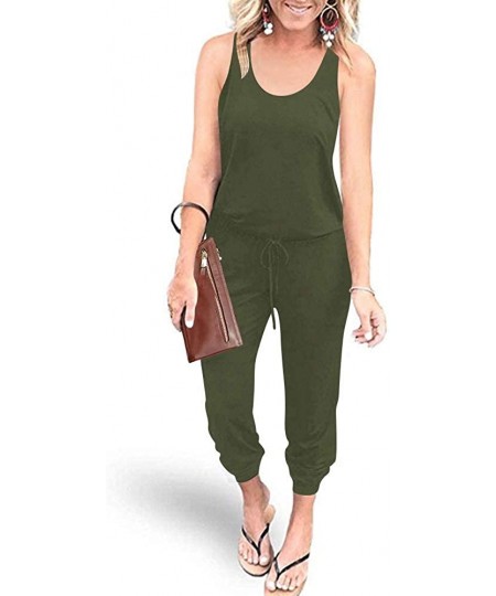 Sets Women's Loose Solid Off Shoulder Elastic Waist Stretchy Long Romper Jumpsuit with Pockets - 01army Green - CB190OON3QM