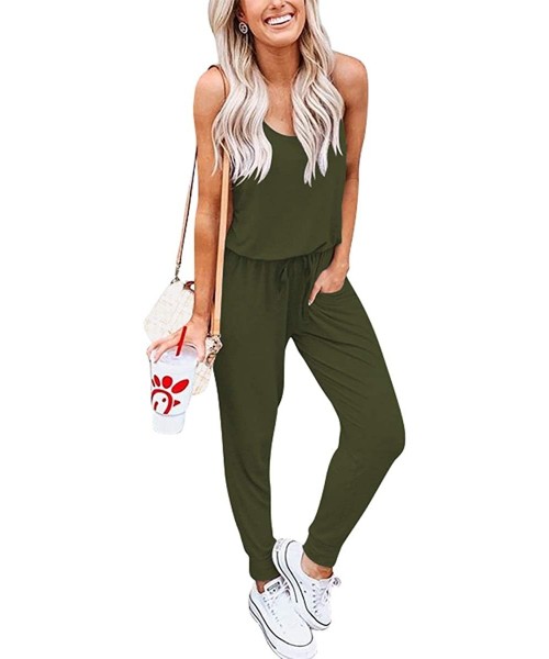 Sets Women's Loose Solid Off Shoulder Elastic Waist Stretchy Long Romper Jumpsuit with Pockets - 01army Green - CB190OON3QM