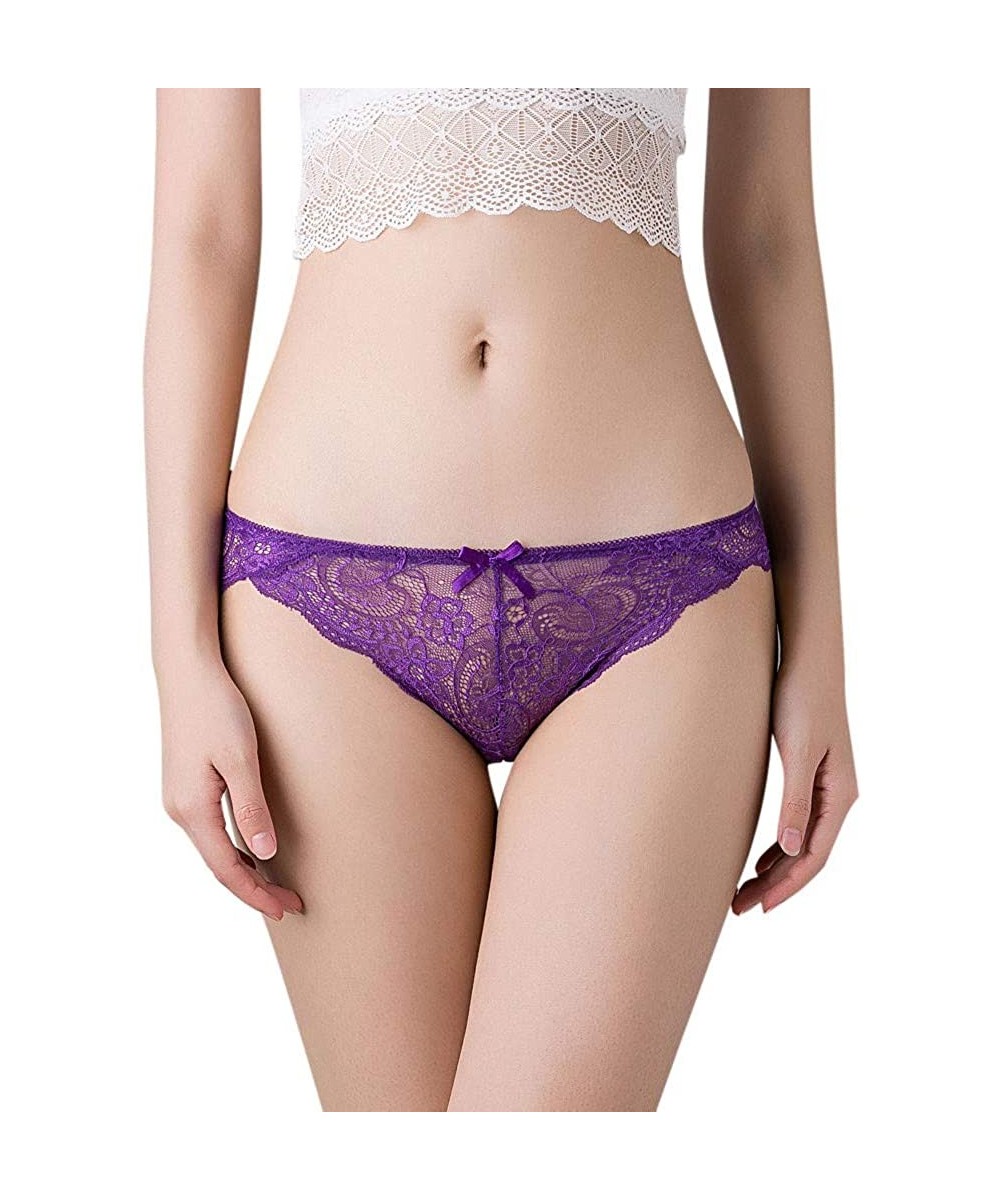 Bustiers & Corsets Women Thong Sexy Panties Thong Lace Word Pants Briefs Underwear - Purple - CL18UW4GNNG