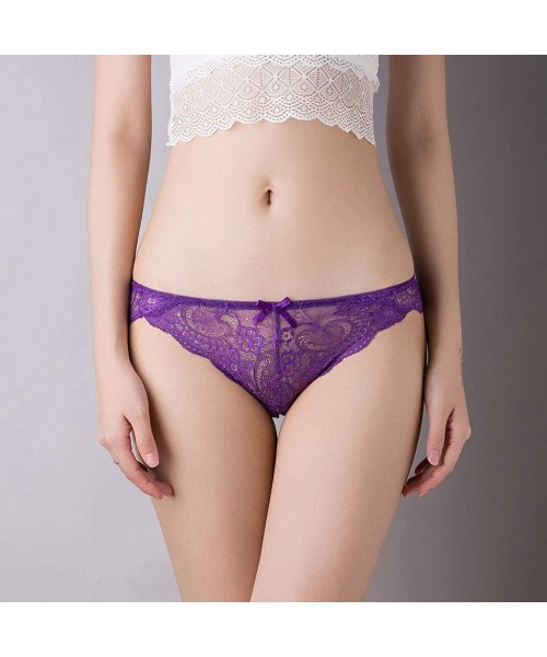 Bustiers & Corsets Women Thong Sexy Panties Thong Lace Word Pants Briefs Underwear - Purple - CL18UW4GNNG