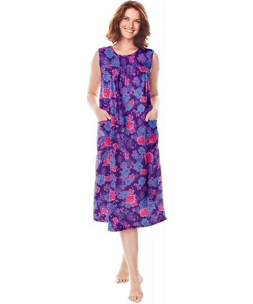 Nightgowns & Sleepshirts Women's Plus Size Sleeveless Print Lounger Nightgown - Rich Violet Rose (0863) - CA19CXT7SXK