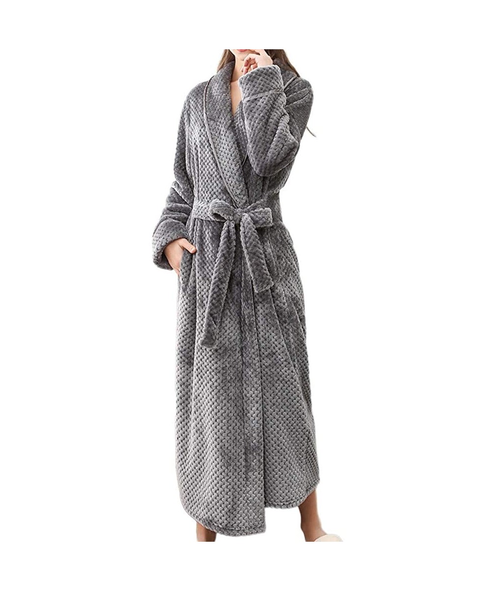 Robes Men's Winter Nightwear Lengthened Bathrobe Home Clothes Shawl Long Sleeved Robe - Gray(woman) - CF18L9DWOII