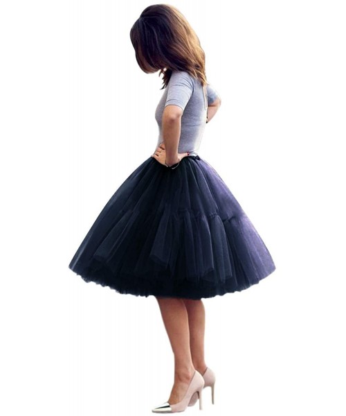 Slips Adult Ballet Tutu Layered Organza Tutu Mini Skirt Women's Princess Petticoat for Prom Party - Navy Blue - CR18AGLKOXR