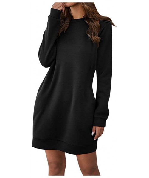 Slips Women's Casual Blouse Long Sleeve Pocket Solid Color Pullover Tops Long Tunics - Black - C9193GN93OY