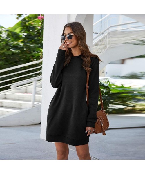 Slips Women's Casual Blouse Long Sleeve Pocket Solid Color Pullover Tops Long Tunics - Black - C9193GN93OY