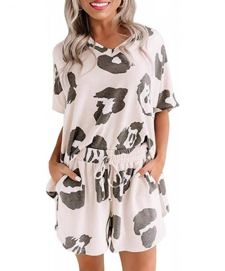 Sets Womens Pajama Sets Camo/Tie Dye Printed Shirt and Shorts Short Sleeve Lounge Set Pj Sets Sleepwear Nightwear - Leopard W...