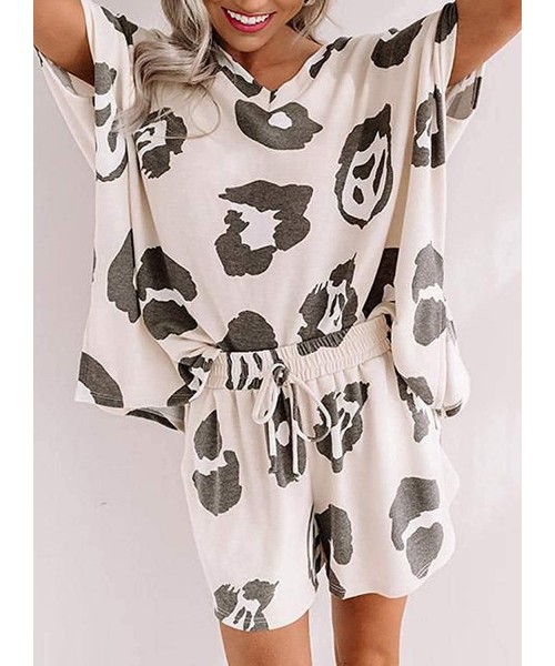 Sets Womens Pajama Sets Camo/Tie Dye Printed Shirt and Shorts Short Sleeve Lounge Set Pj Sets Sleepwear Nightwear - Leopard W...