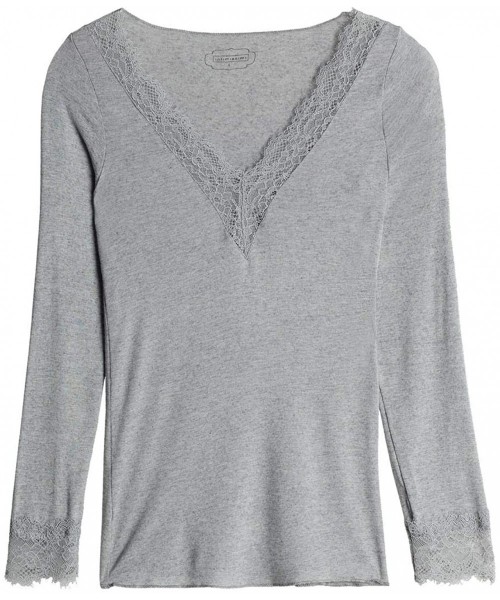 Tops Womens Modal Cashmere Ultralight Long Lace Shirt - Grey - 378i - Grey Blend - CP193OLNU7G