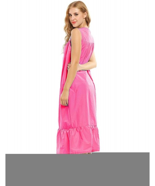 Nightgowns & Sleepshirts Womens Nightgown 100% Cotton Victorian Long Sleeveless Sleepwear - Rose Red - CJ187WGCI43