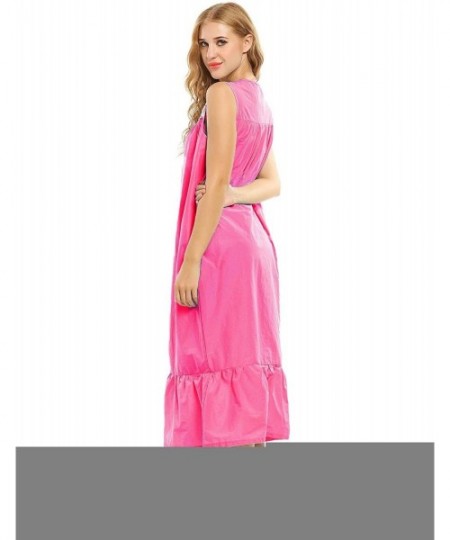 Nightgowns & Sleepshirts Womens Nightgown 100% Cotton Victorian Long Sleeveless Sleepwear - Rose Red - CJ187WGCI43