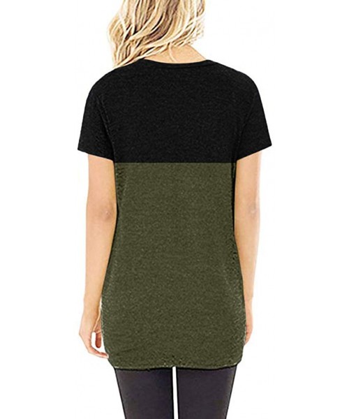 Garters & Garter Belts Women Loose Fit Irregular Hem T-Shirts Tops O Neck Short Sleeves Knits Tees - 01 Green - CJ194X2AUYZ