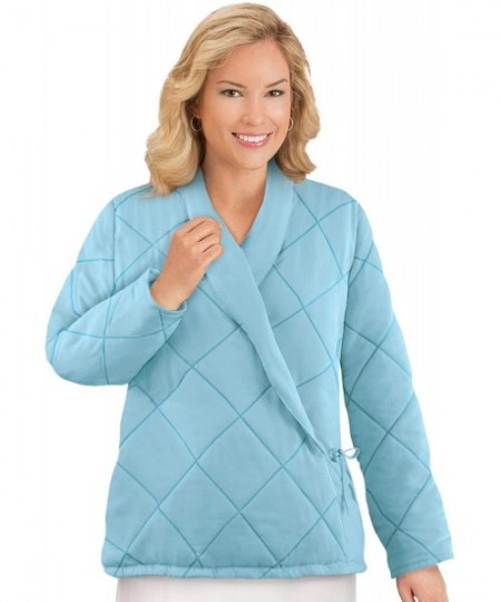 Sets Warm Puffer Quilted Bed Jacket with Asymmetrical Front with Long Sleeves - Light Blue - C118YNIHZNR