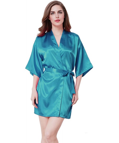 Robes Satin Kimono Wedding Party Getting Ready Robe with Glitters - E-lake Blue (Maid of Honor) - CT18XHX5XQH