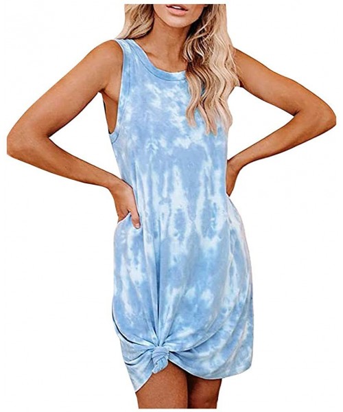 Tops Womens Summer Tank Dress Fashion Tie Dye Sleeveless Shift Dresses Casual Swing T Shirt Tunic Dress Loungewear Blue - C01...