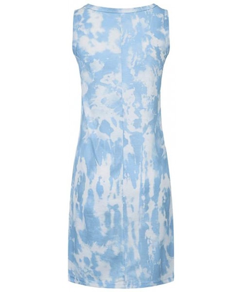 Tops Womens Summer Tank Dress Fashion Tie Dye Sleeveless Shift Dresses Casual Swing T Shirt Tunic Dress Loungewear Blue - C01...