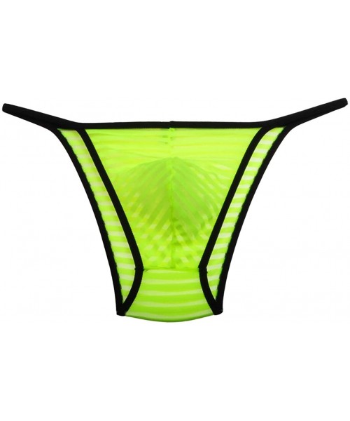 Briefs Men's See Through Cheeky Briefs Underwear Sexy Stripe Mesh String Bikini Briefs - Yellow - CN123TGFK3F