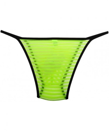 Briefs Men's See Through Cheeky Briefs Underwear Sexy Stripe Mesh String Bikini Briefs - Yellow - CN123TGFK3F