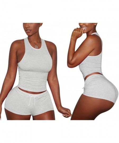 Sets Two Piece Outfits for Women - Sexy Pajamas Crop Tops Workout Shorts Sweatsuits Sets - Zz Light Grey - CL19972DRE9