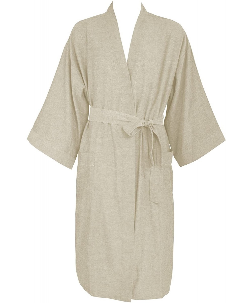 Robes Men's Robe- Cotton Woven Bathrobe 48" - Khaki - CH12NTJ0O3N