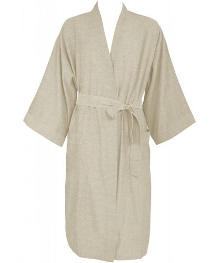 Robes Men's Robe- Cotton Woven Bathrobe 48" - Khaki - CH12NTJ0O3N
