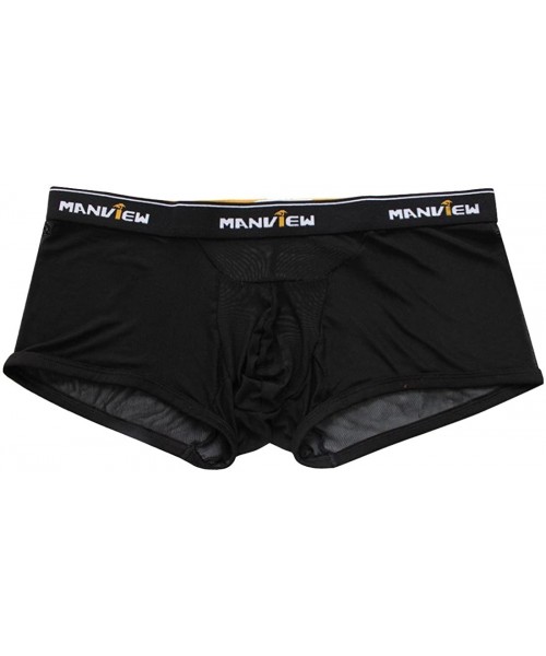 Boxers Men's Soft Mesh See-Through Boxer Briefs Shorts Bulge Pouch Underwear - Black - C612H4M42GB