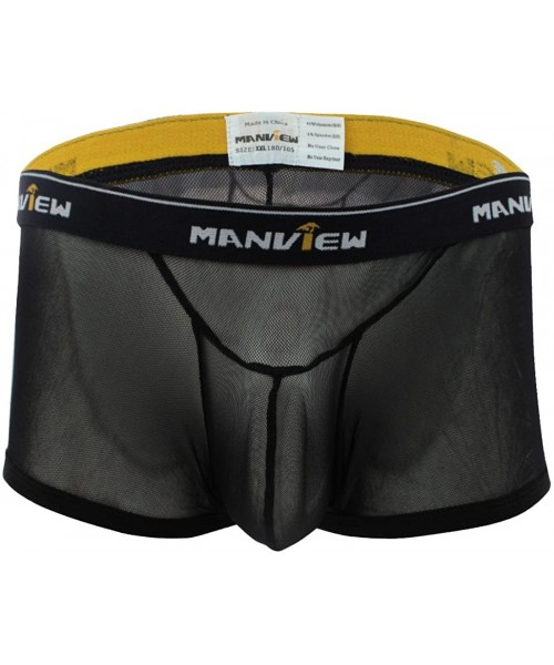 Boxers Men's Soft Mesh See-Through Boxer Briefs Shorts Bulge Pouch Underwear - Black - C612H4M42GB