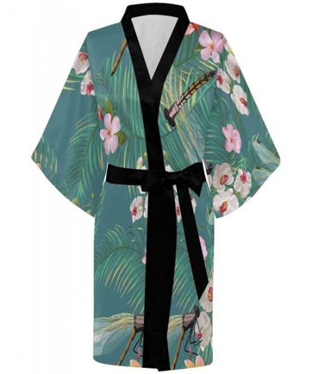 Robes Custom Tropical Leaves Animals Silhouette Women Kimono Robes Beach Cover Up for Parties Wedding XS 2XL Multi 2 - C6190Z...
