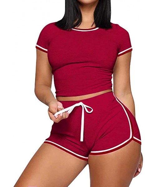 Sets Womens 2 Piece Shorts Set - Sexy Outfits Crop Top and Shorts Tracksuit Sportswears - Red - CT19882LU0A