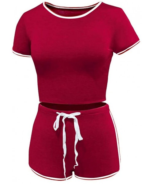 Sets Womens 2 Piece Shorts Set - Sexy Outfits Crop Top and Shorts Tracksuit Sportswears - Red - CT19882LU0A
