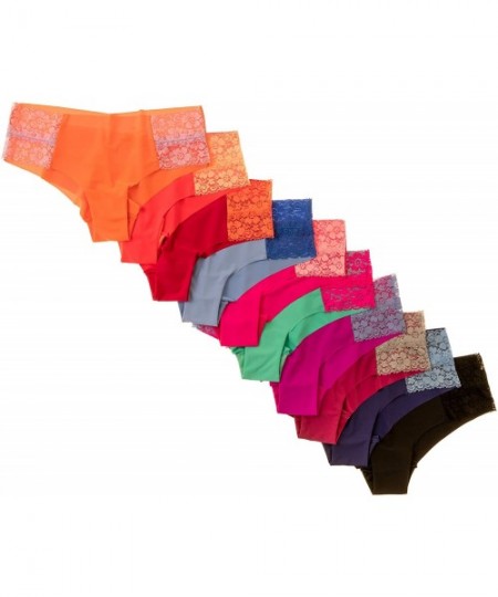 Panties Women's Laser Cut Bikini Cheeky Hipster Panties- Pack of 10 - Assorted Vibrant Colors - CE18NO05CIA