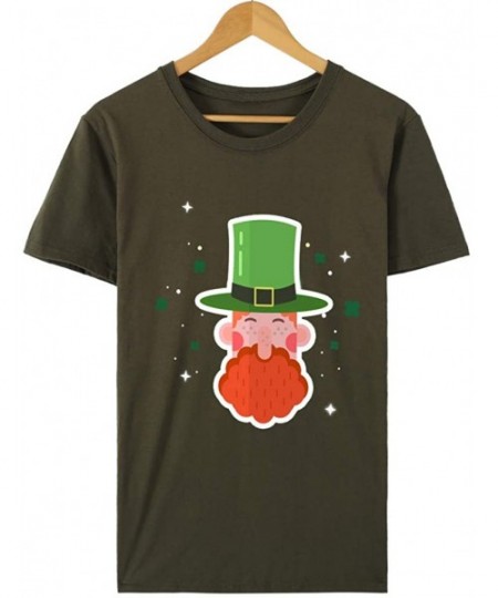 Thermal Underwear St. Patrick's Day Print Short Sleeve Round Neck Top - Army Green - C91953TYYCR
